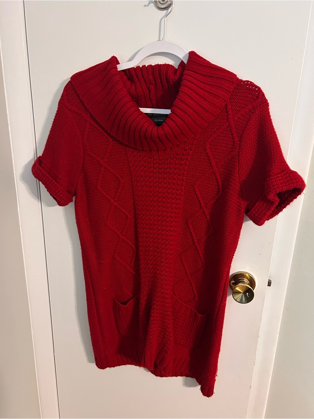 united states sweaters Red Short-Sleeve Cowl Neck Cable Knit Sweater